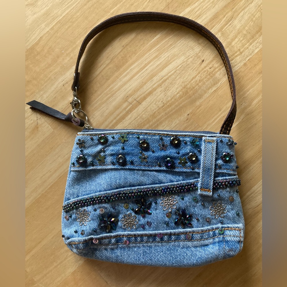 Hand & Heart reclaimed denim wristlet with beading